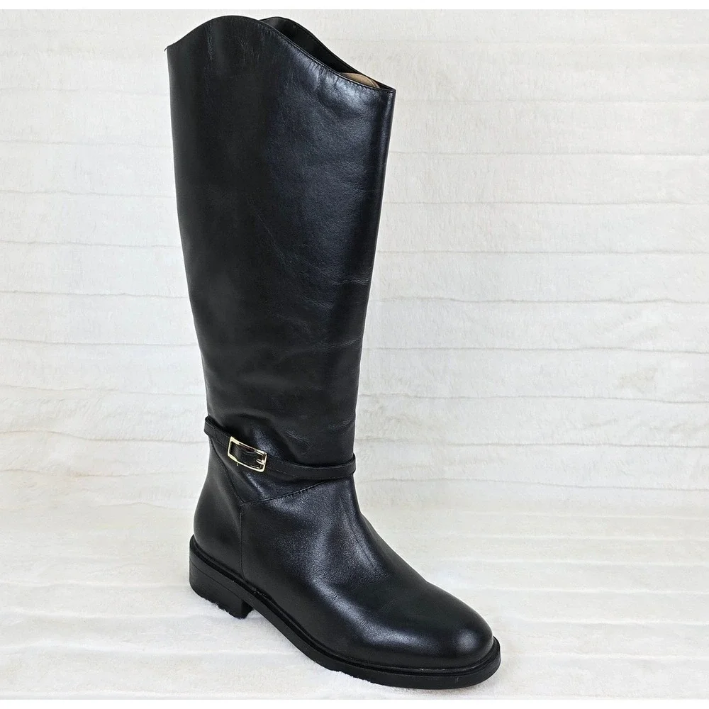 Arezzo Women's Mckenna Low Block Black Leather Boots Size‎ 9.5 M